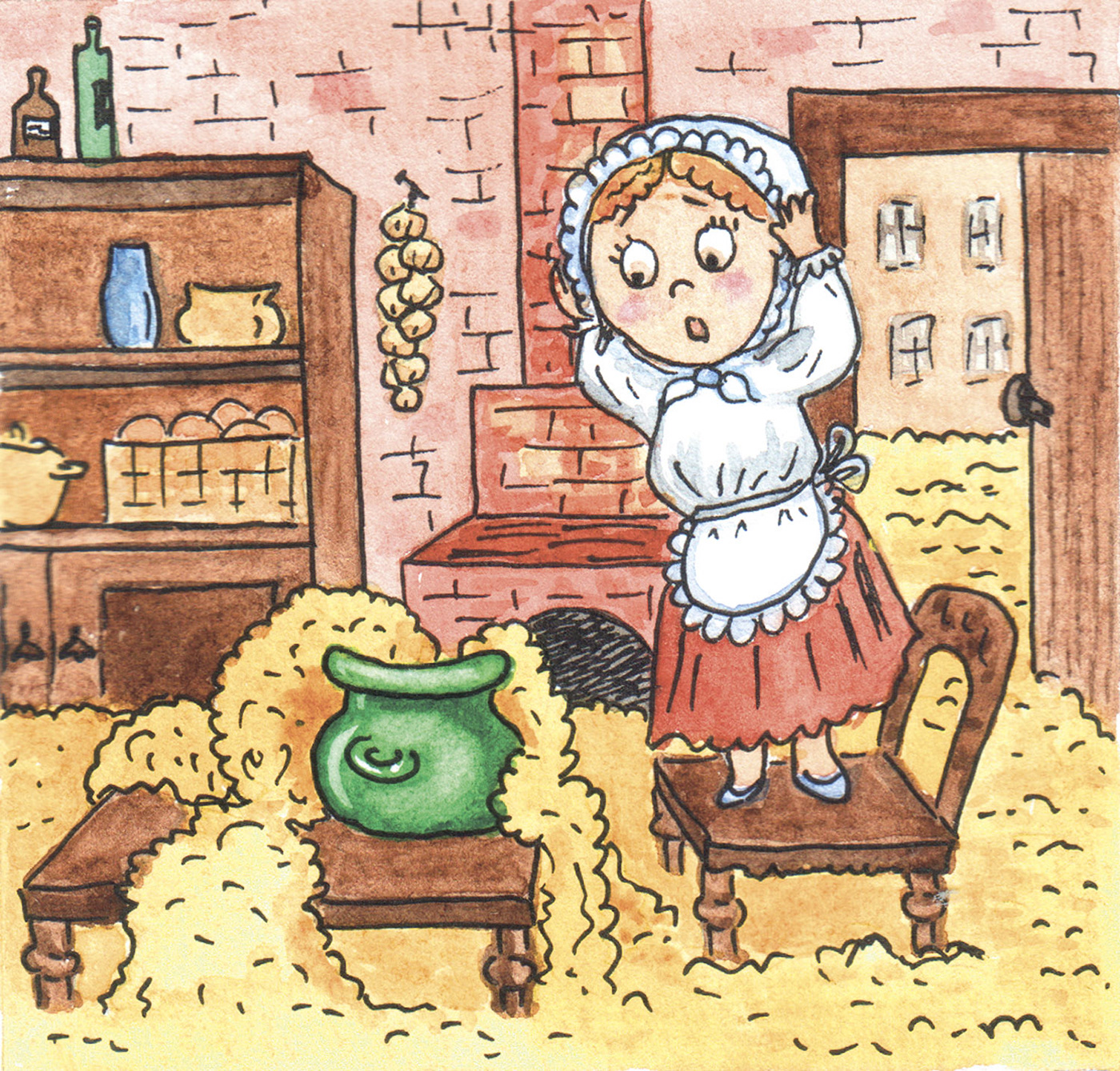 ILLUSTRATION  porridge pot tail watercolor акварель горшок иллюстрация каша сказка