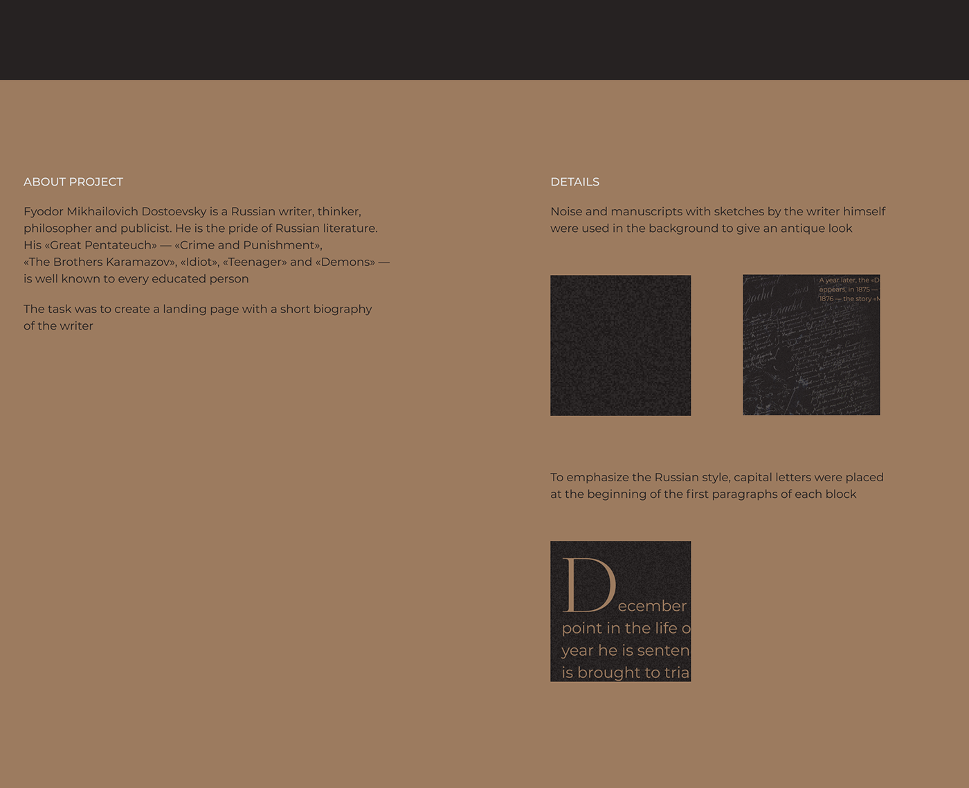 biography concept Dostoevsky landing page literature Russia design designer UI