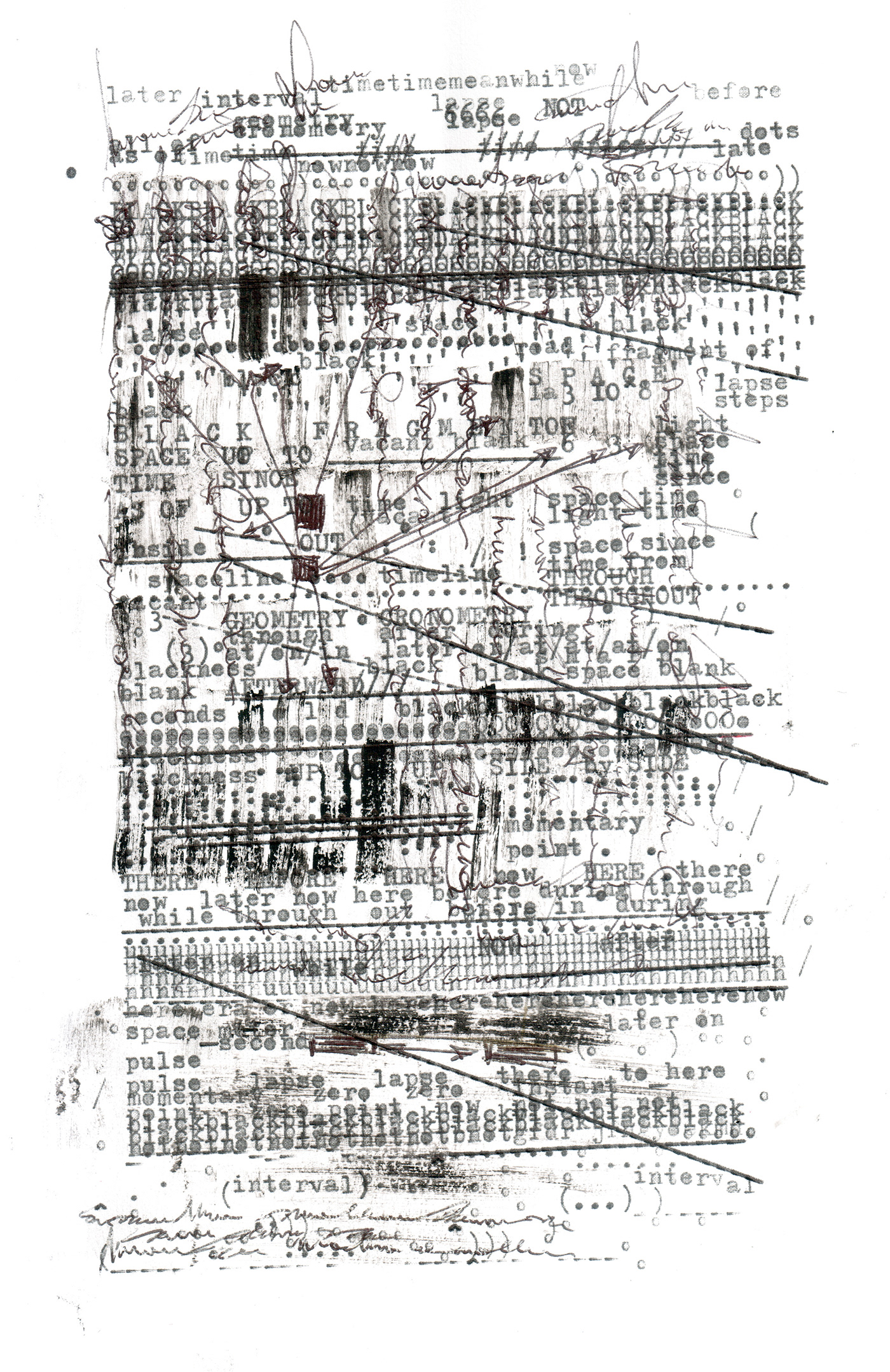 asemic asemic writing concrete poetry Dada Poetry  ink on paper typewriting
