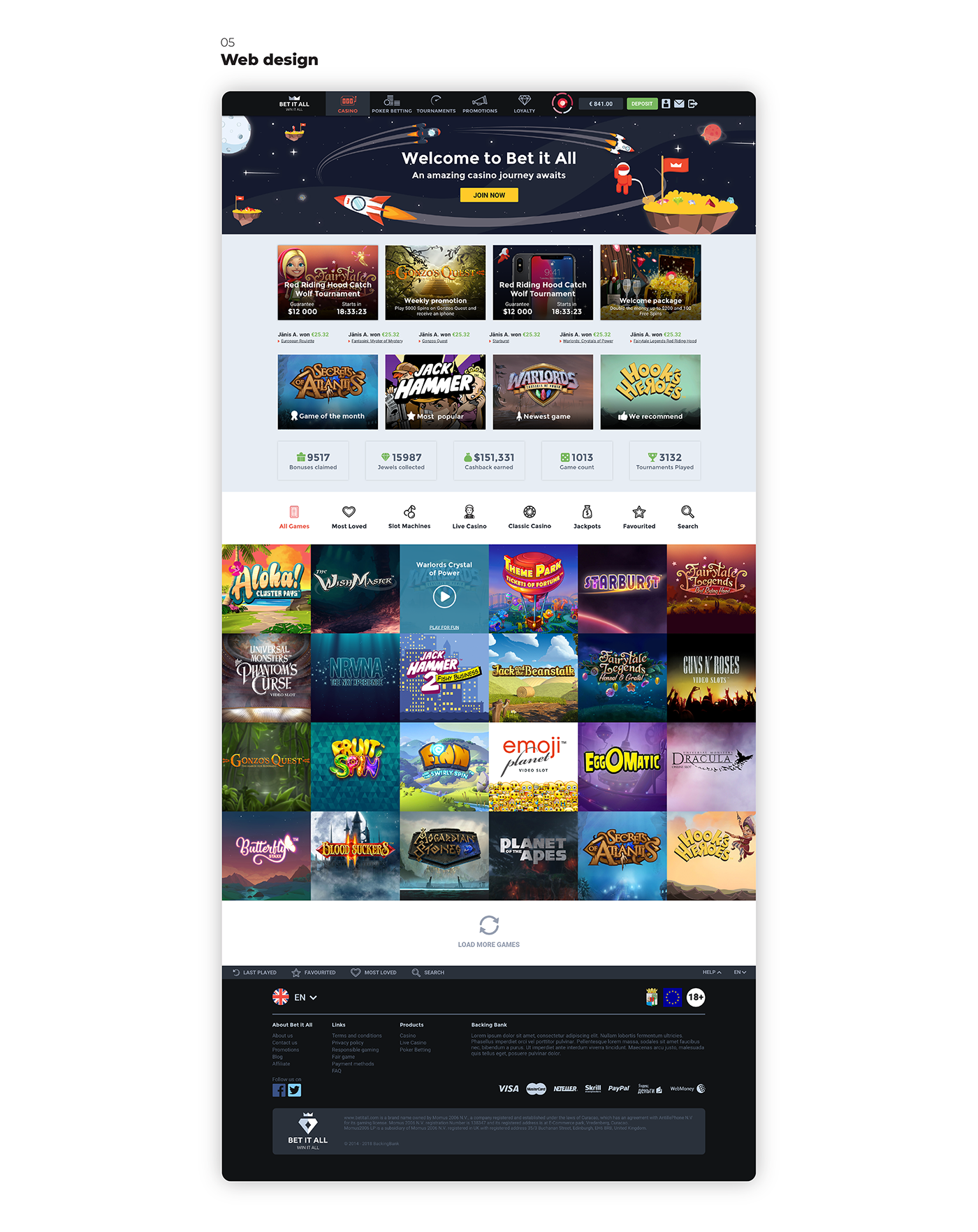 online casino Website Web brand identity casino UI/UX user interface