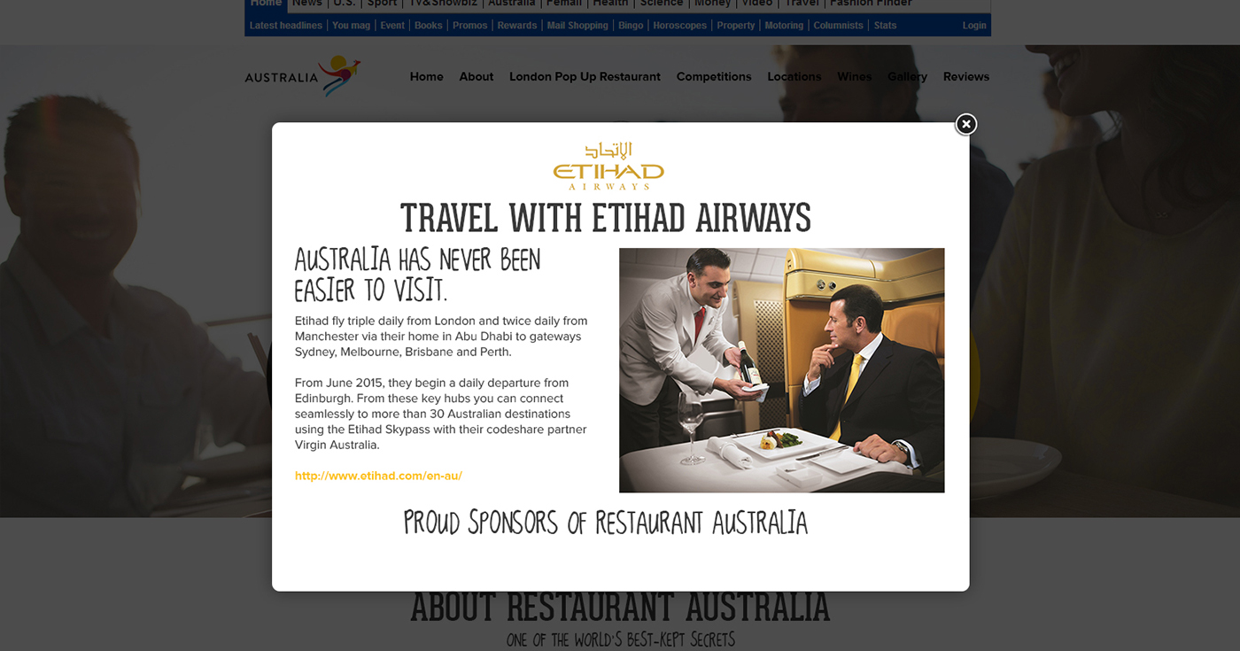 Travel advert Hub Website html5 black yellow White clean Australia Food  Holiday
