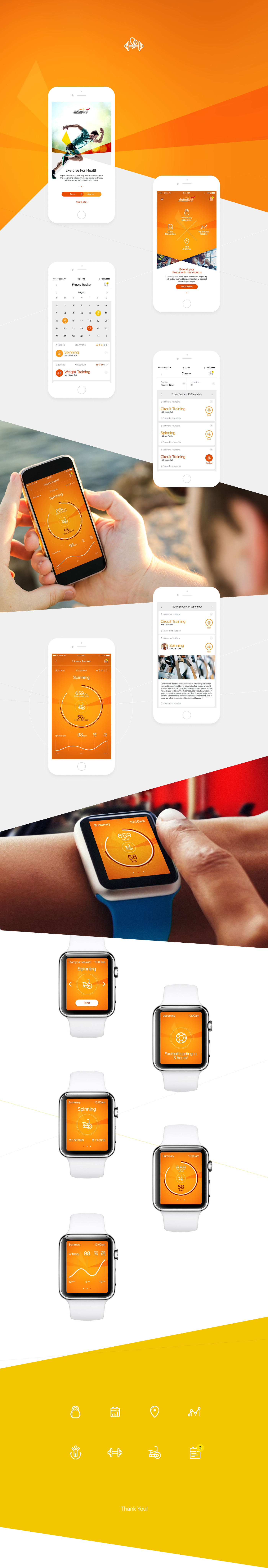 sports app workout gym tracker phone watch orange Interface