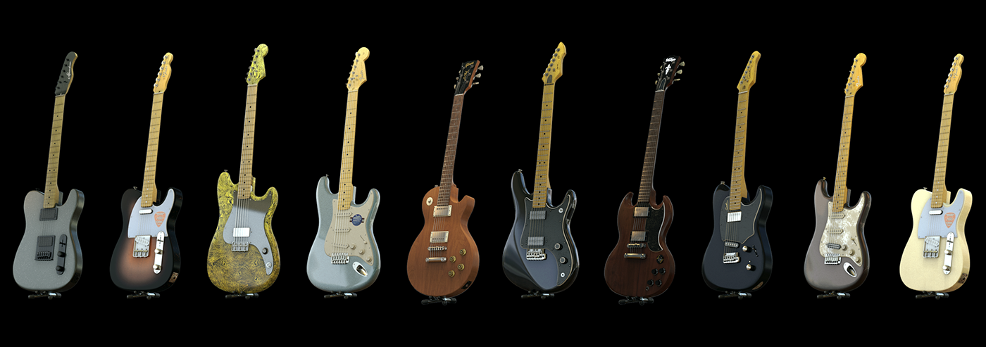 3D music guitars environment 360º instruments product Realism archviz Render
