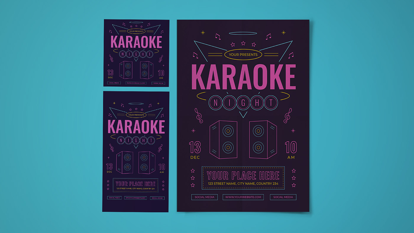 bar feeds flyer glow karaoke music neon night pub story