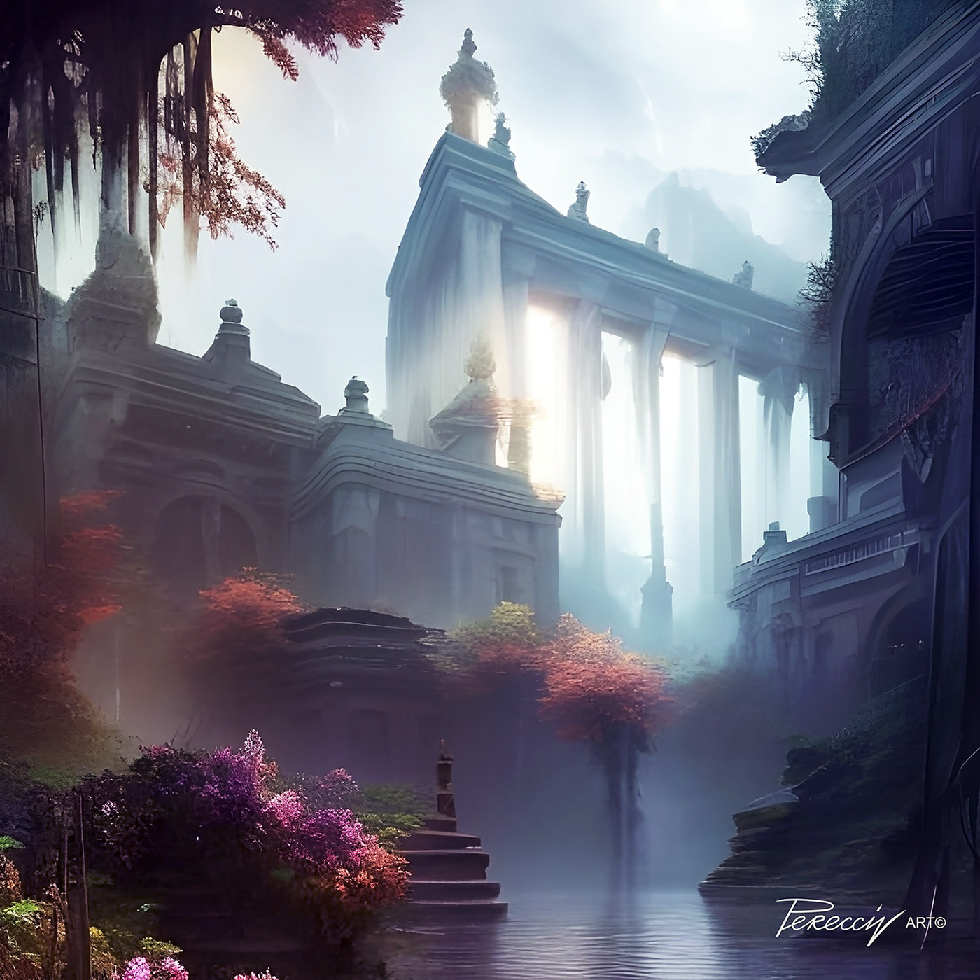 abandoned city Ancient City art background Beautiful black Flowers game mysterious world ruins