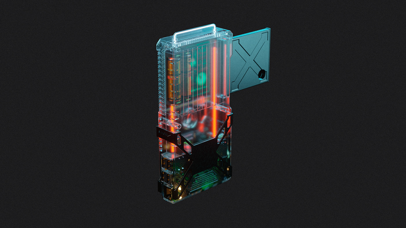 device Cyberpunk futuristic vintage game boy product visualization rendering cyber punk tech taitopia
