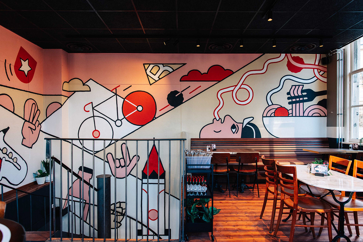 environment Food  ILLUSTRATION  Illustrator Interior Mural painting   restaurant spaghetti wall