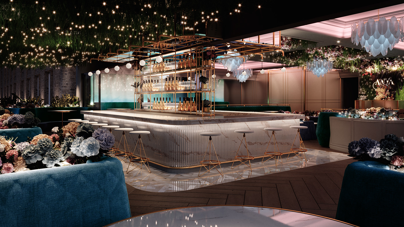 The bar divides the terrace with the main area, creating an inside-outside experience.