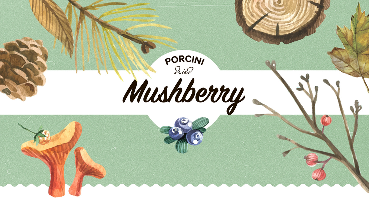 berries dried forest mushroom Mushrooms Packaging watercolor watercolor paper