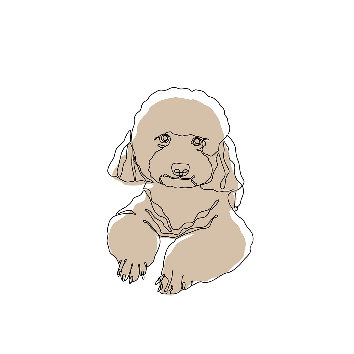Pet portrait Drawing  vector art animal cute Character continuous line dog Poodle