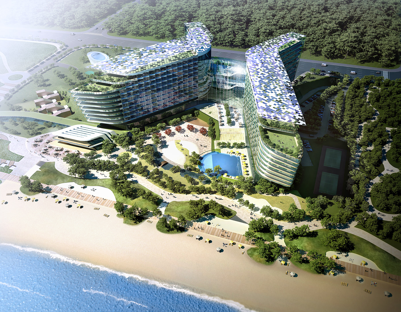 3ds max Aerial architecture exterior hotel modern Render resort visualization vray