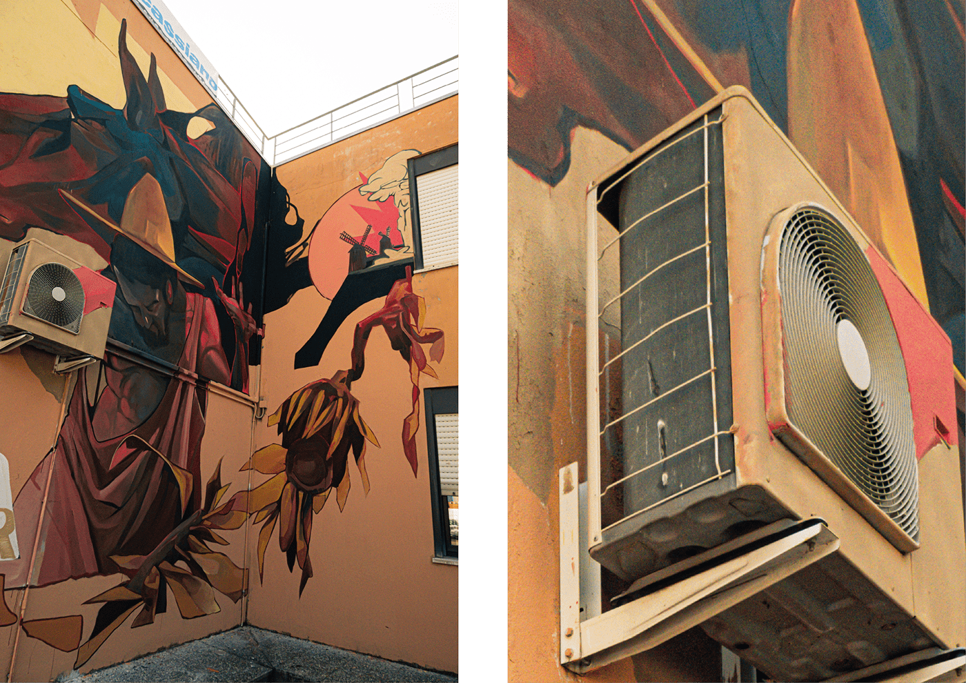 donchisciotte horse ILLUSTRATION  inspire Murals painting   Street Art  Sunflowers urban art wind mill