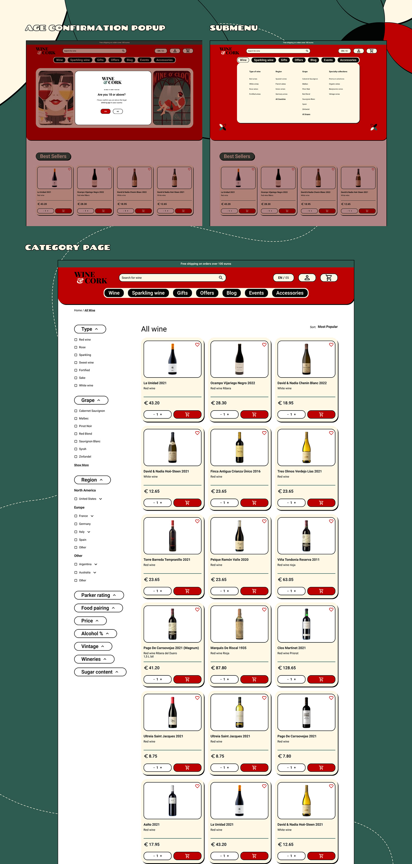 UI/UX ui design e-commerce wineshop Website Figma UX design user interface Web Design  neobrutalism