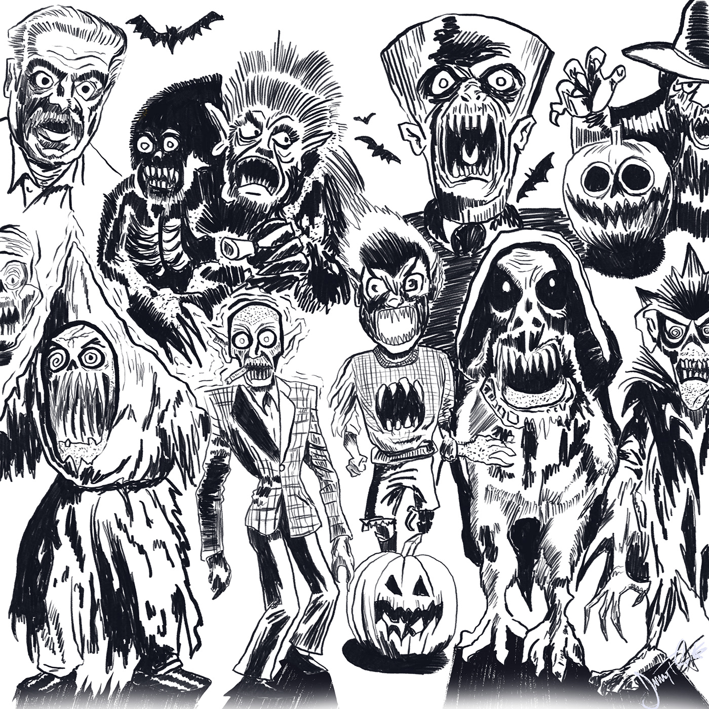livestream monsters Halloween Scary horror Retro ILLUSTRATION  photoshop Drawing  Character design 