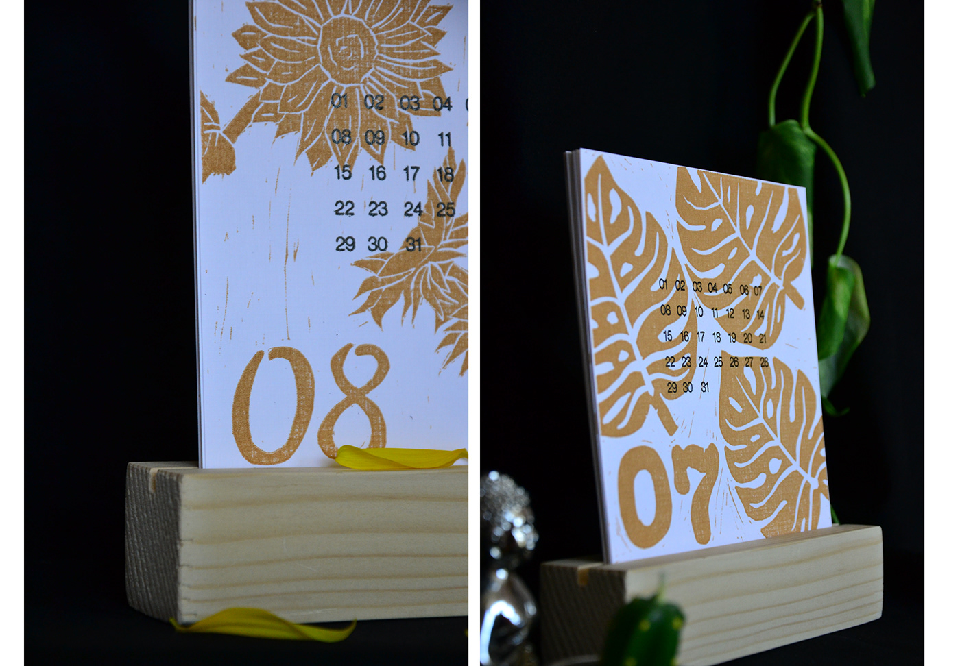 calendar handmade linocut plants print