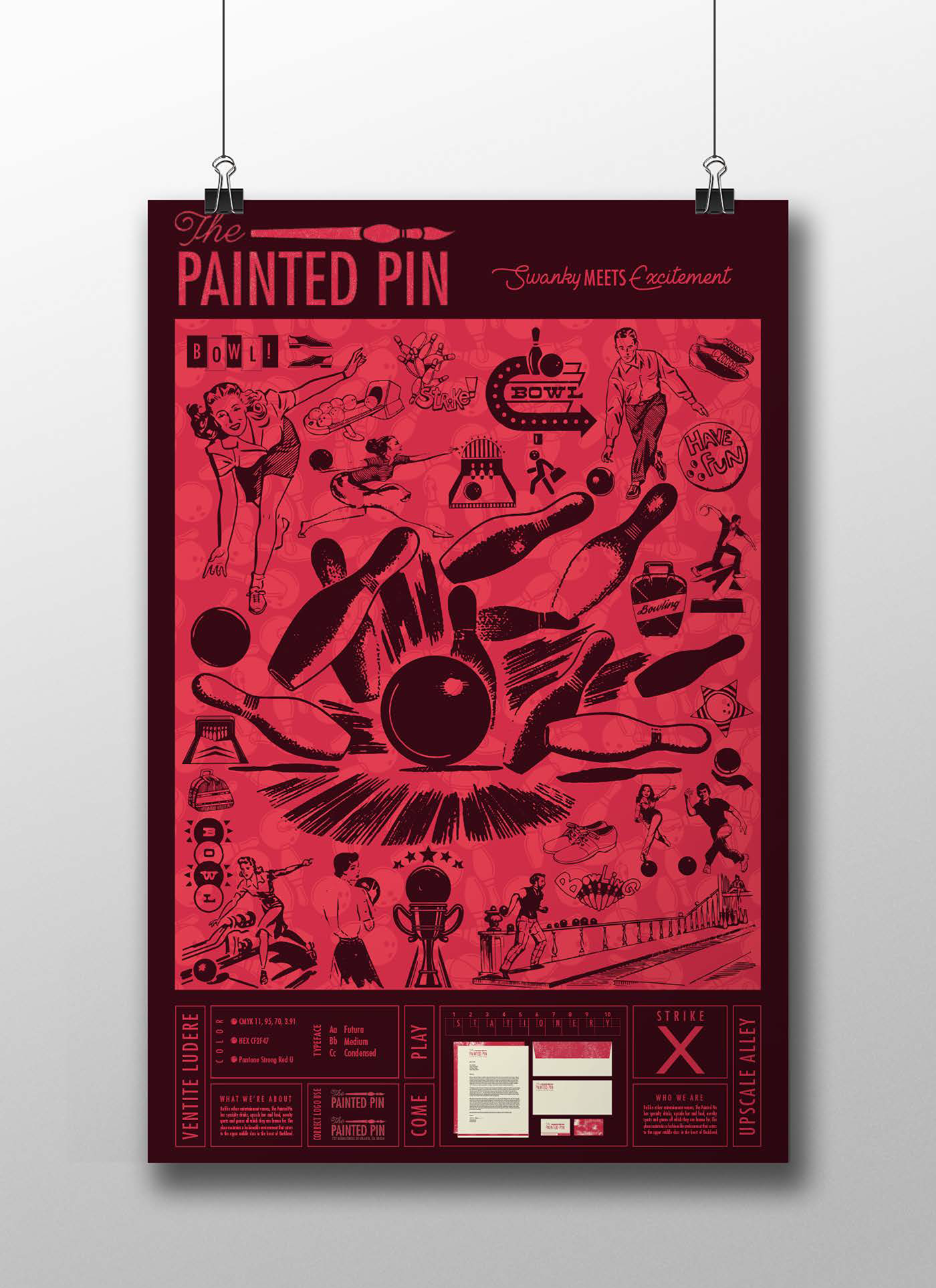 The Painted Pin Upscale Bowling Alley graphic design  logo Stationery brand poster branding 