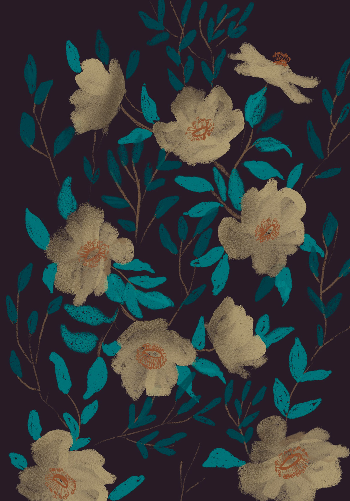 abstract florals dark backgrounds dark florals floral pattern pattern print and pattern print design  Procreate textile designer