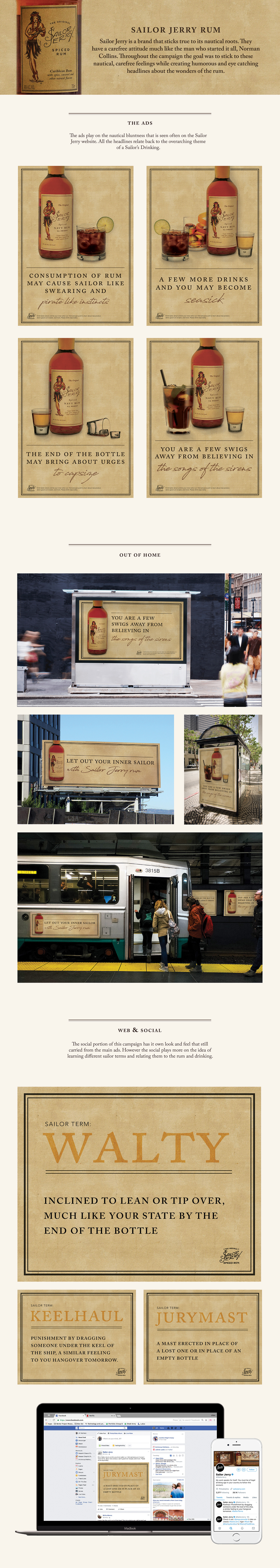 Advertising  campaign Rum alcohol Sailor nautical design poster billboard social