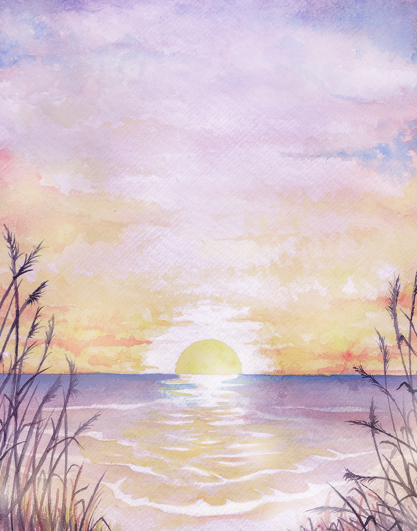 watercolor ILLUSTRATION  Drawing  painting   scenery object element sunset Pineapple water lily