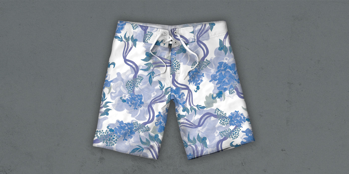 Estampa boardshort tecido design gráfico floral Bermuda textil pattern sublimação