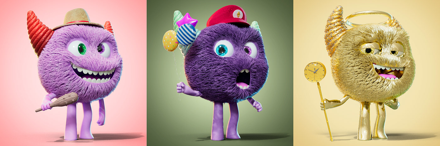 #3D #furbombs Character colors cute grooming ILLUSTRATION  monster nft