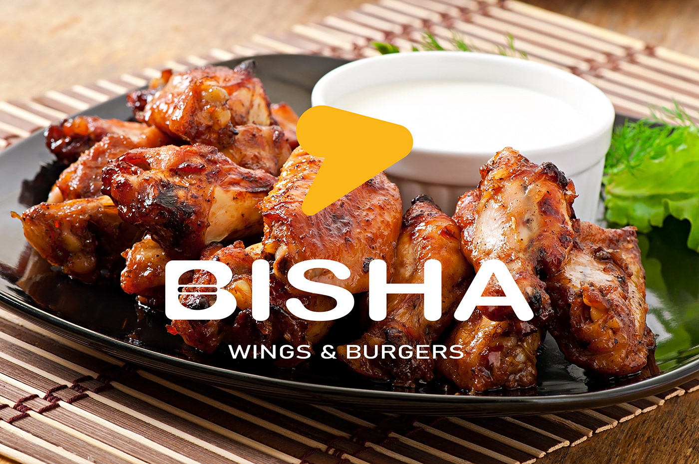 branding  chicken design Food  logo Mockup naming restaurant wings Wings&Burgers
