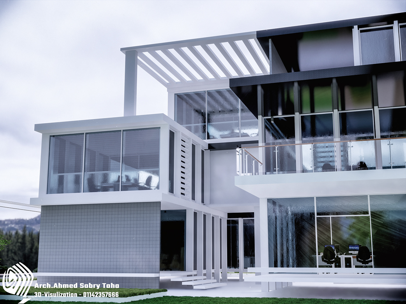 architecture art design digital exterior design High Tech mies van der rohe modern Office Building Post modern