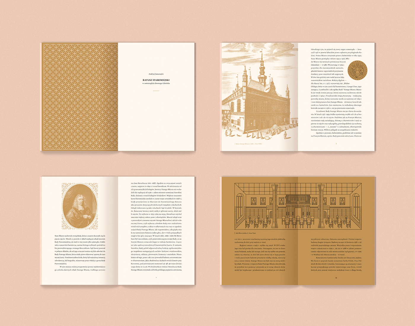 book design illustrations Gdansk history icons line lineart Old Town Hall publication vector