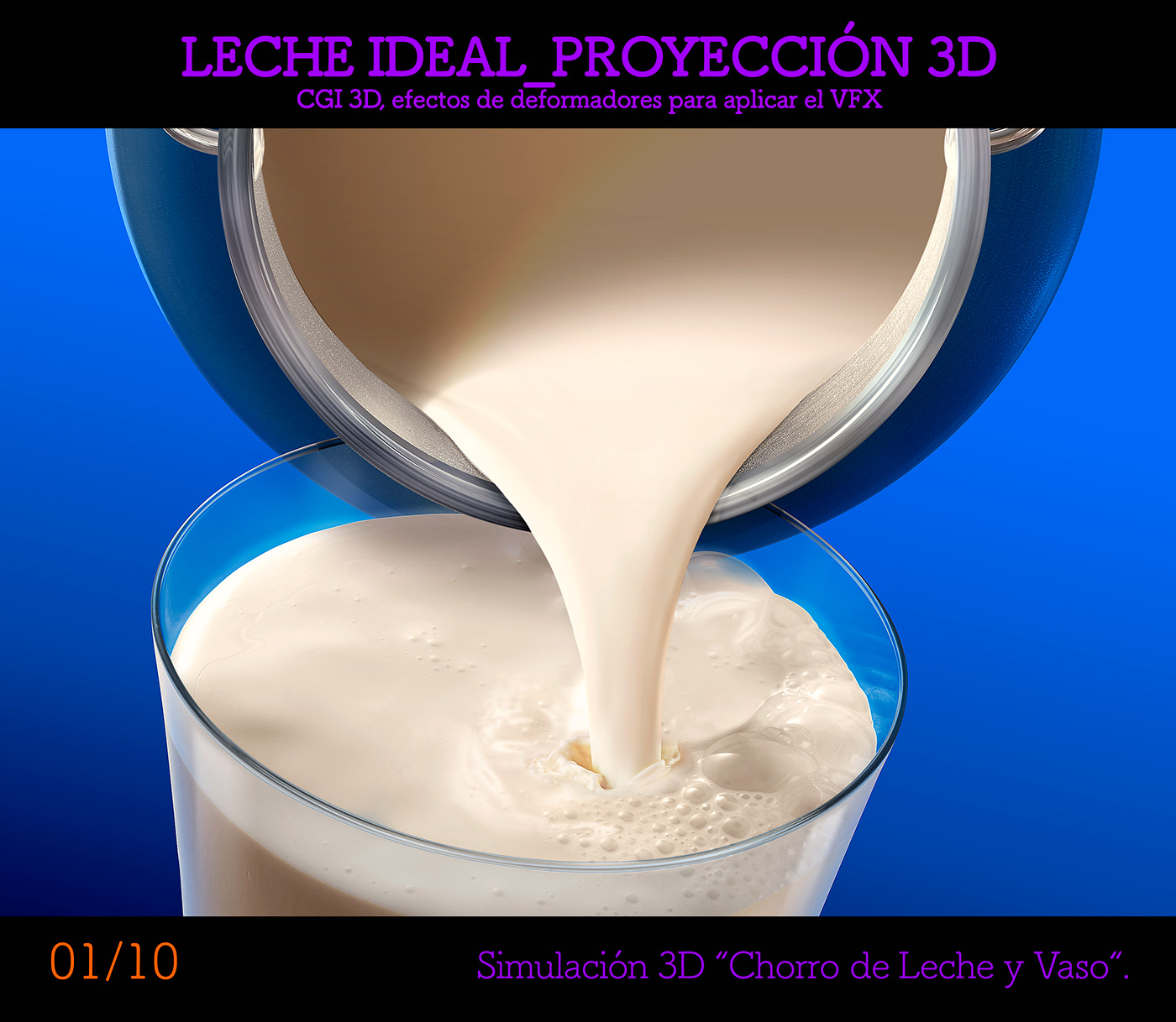 Leche Ideal ilustracion 3D vfx CGI Decheco retoque digital splah liquidos c4d