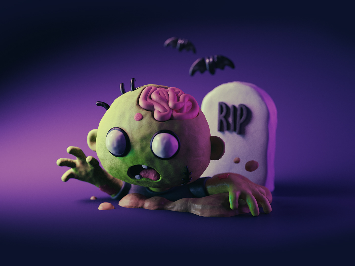 Halloween horror zombie 3D Character creepy lowpoly Scary blender clay