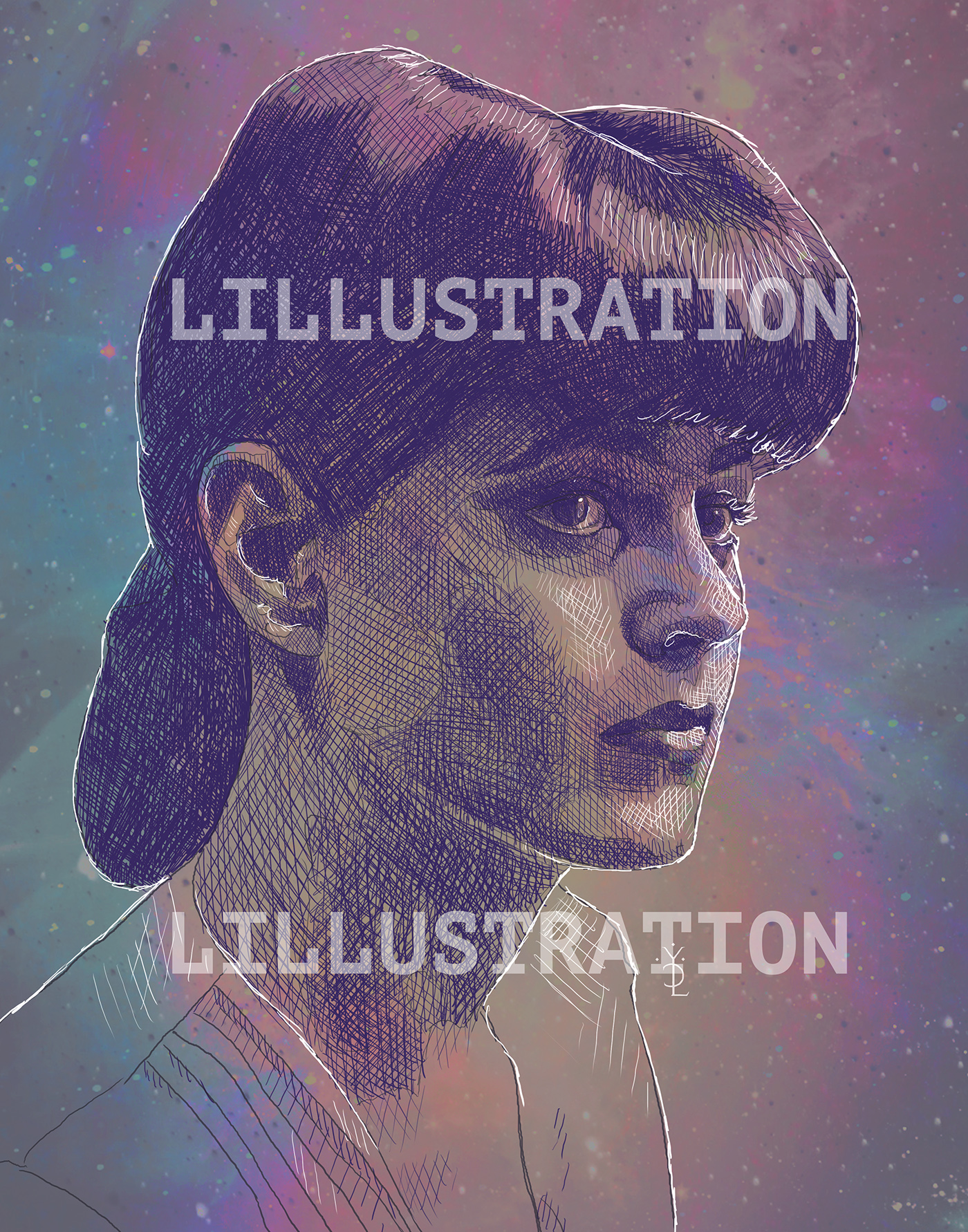 rachael blade runner portrait Digital Art  art print Scifi cross hatching Colourful  movie Sean Young
