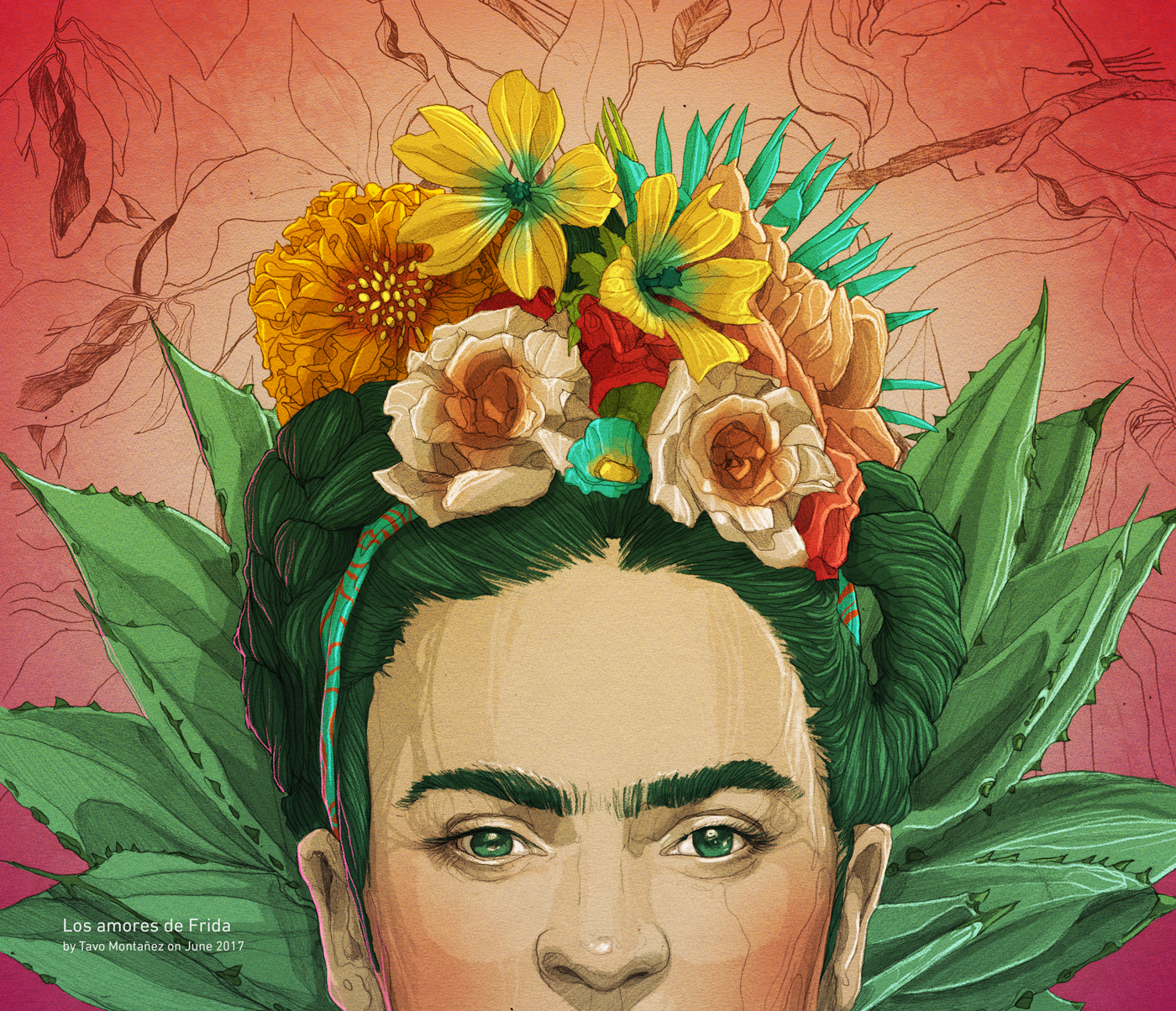 Frida Kahlo editorial magazine digital illustration Adobe Photoshop Wacom Cintiq Drawing  ILLUSTRATION  art mexico