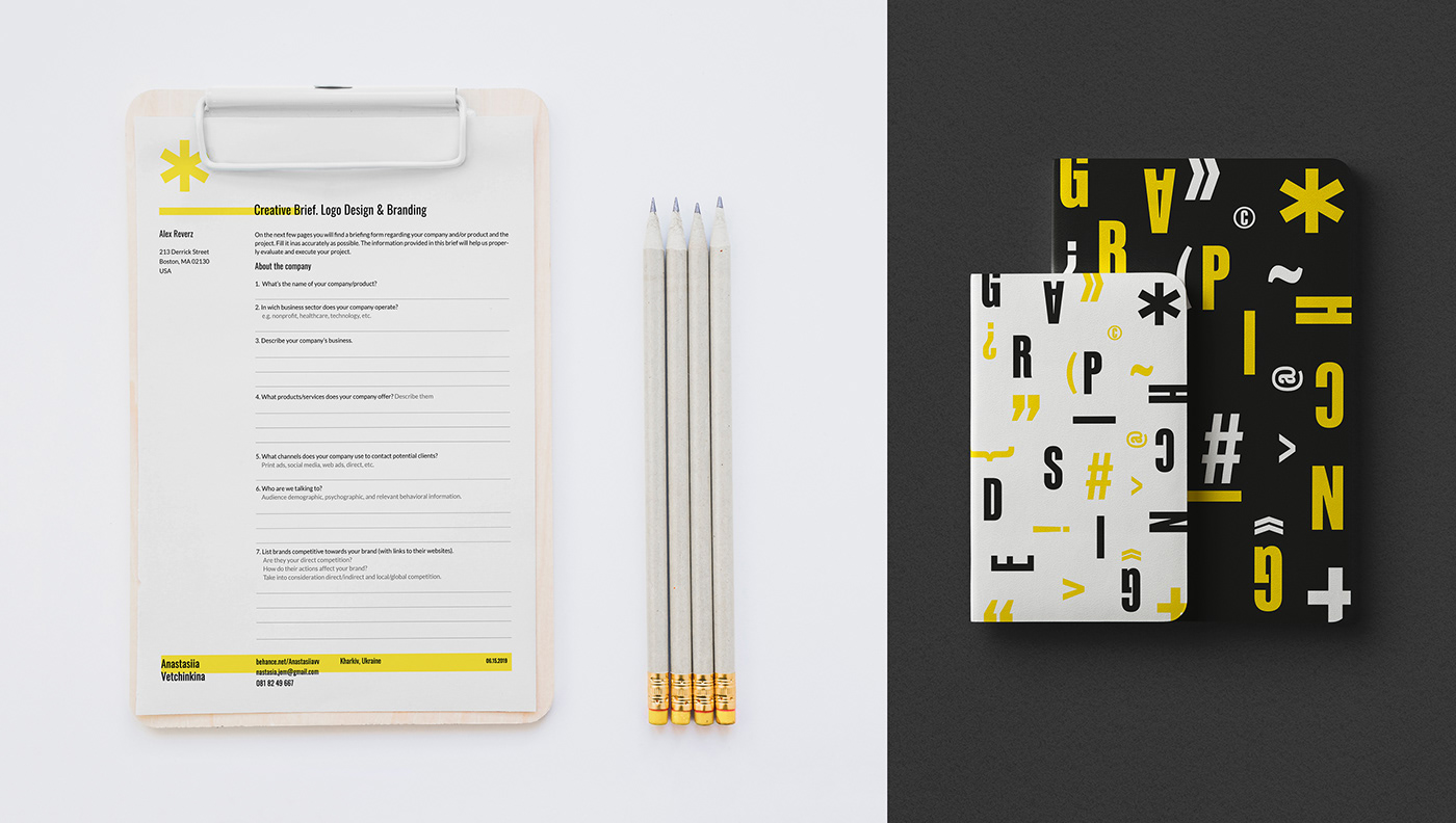 pattern graphic design  asterisk stickers notebook cover yellow business card letterhead Personal Identity