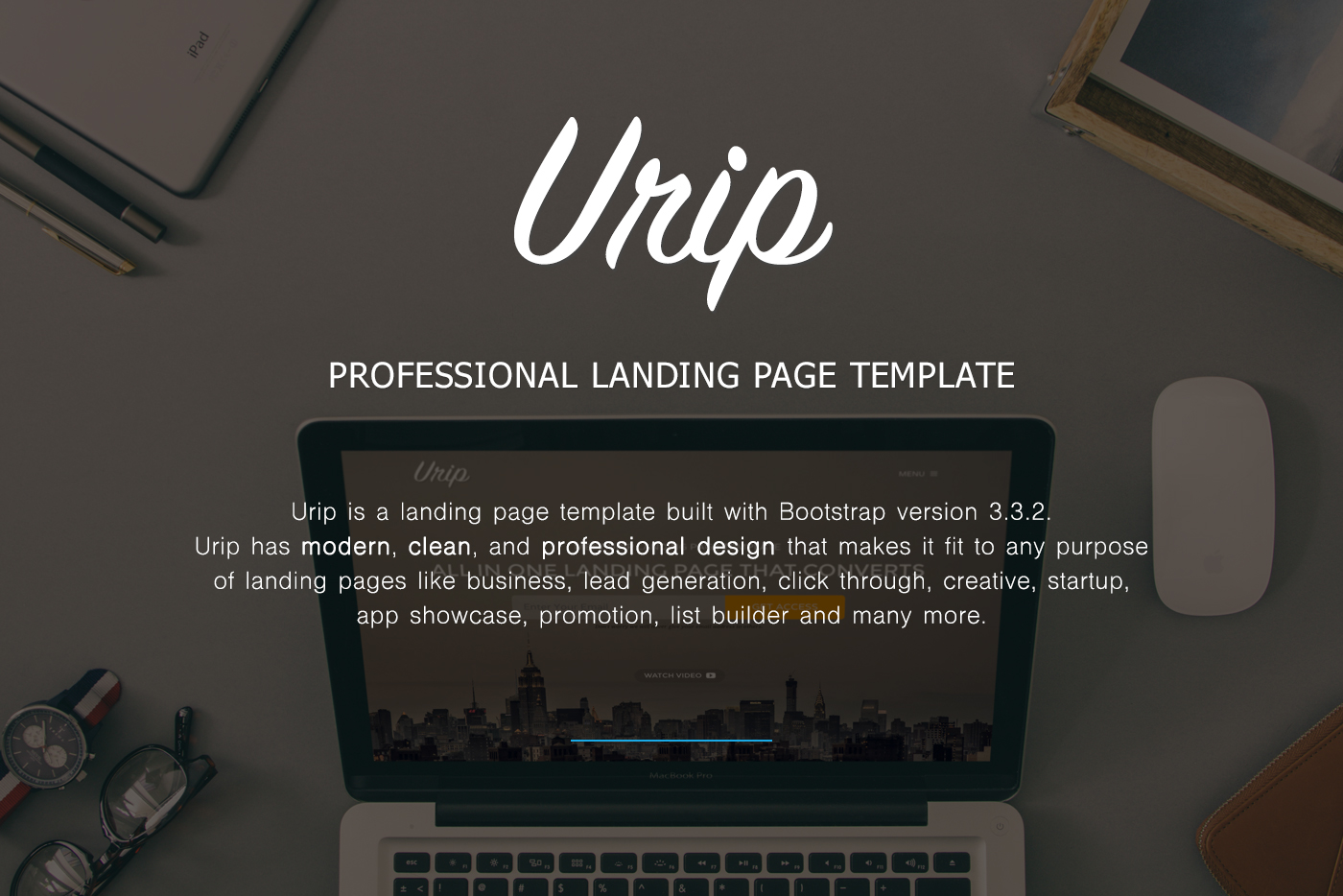 urip professional landing page template HTML css Responsive bootstrap creative business envato themeforest light blue orange