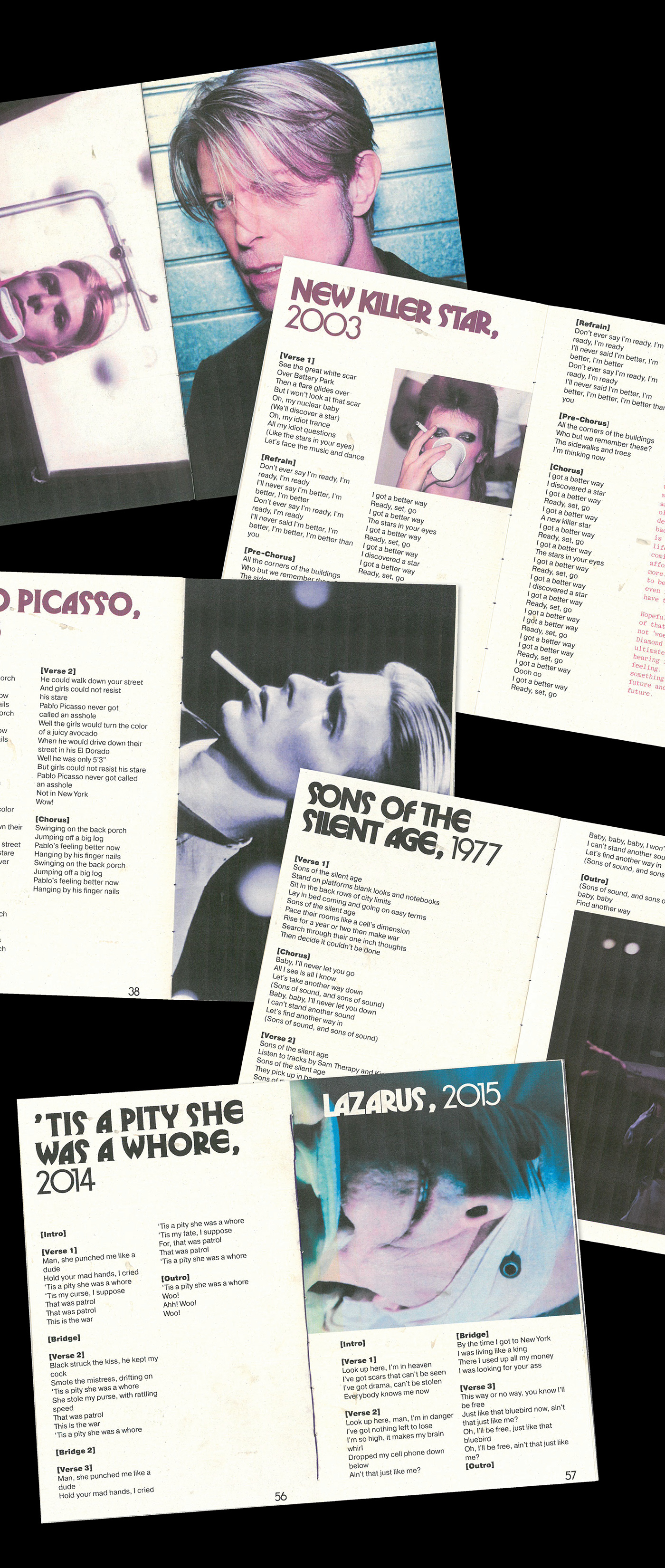 book design cover david bowie graphic design  music typography   Ziggy Stardust Zine  типографика