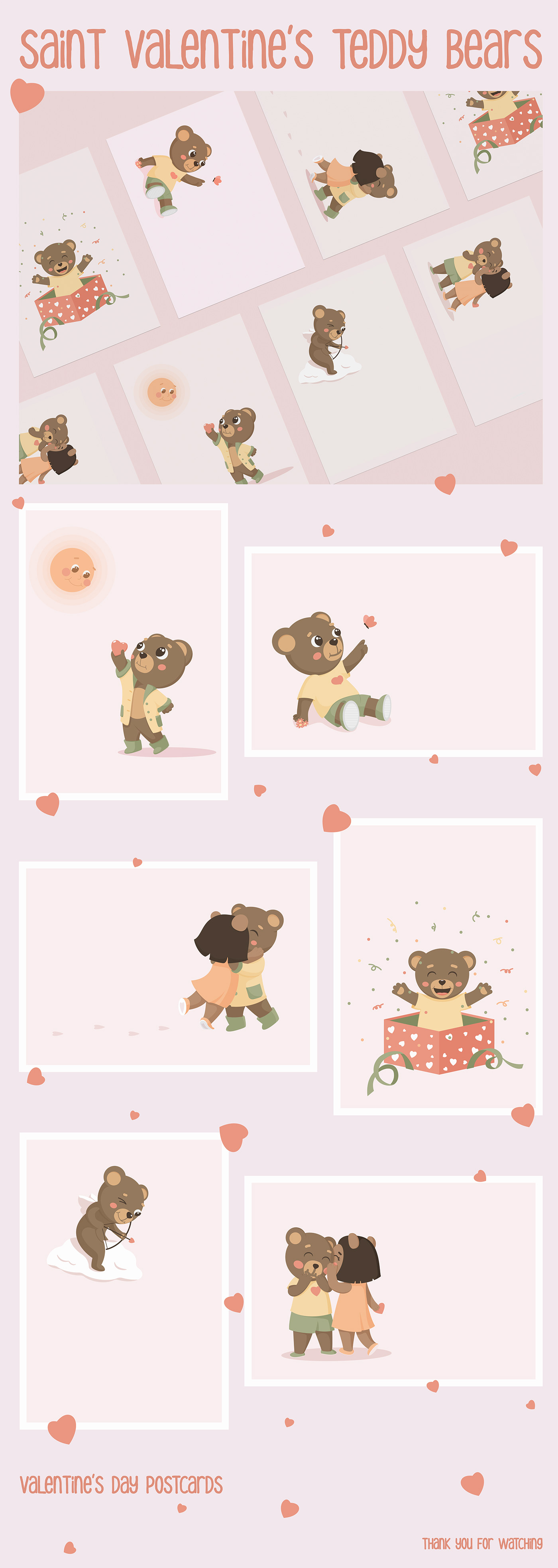 adobe illustrator ILLUSTRATION  postcard teddy bear Valentine's Day vector