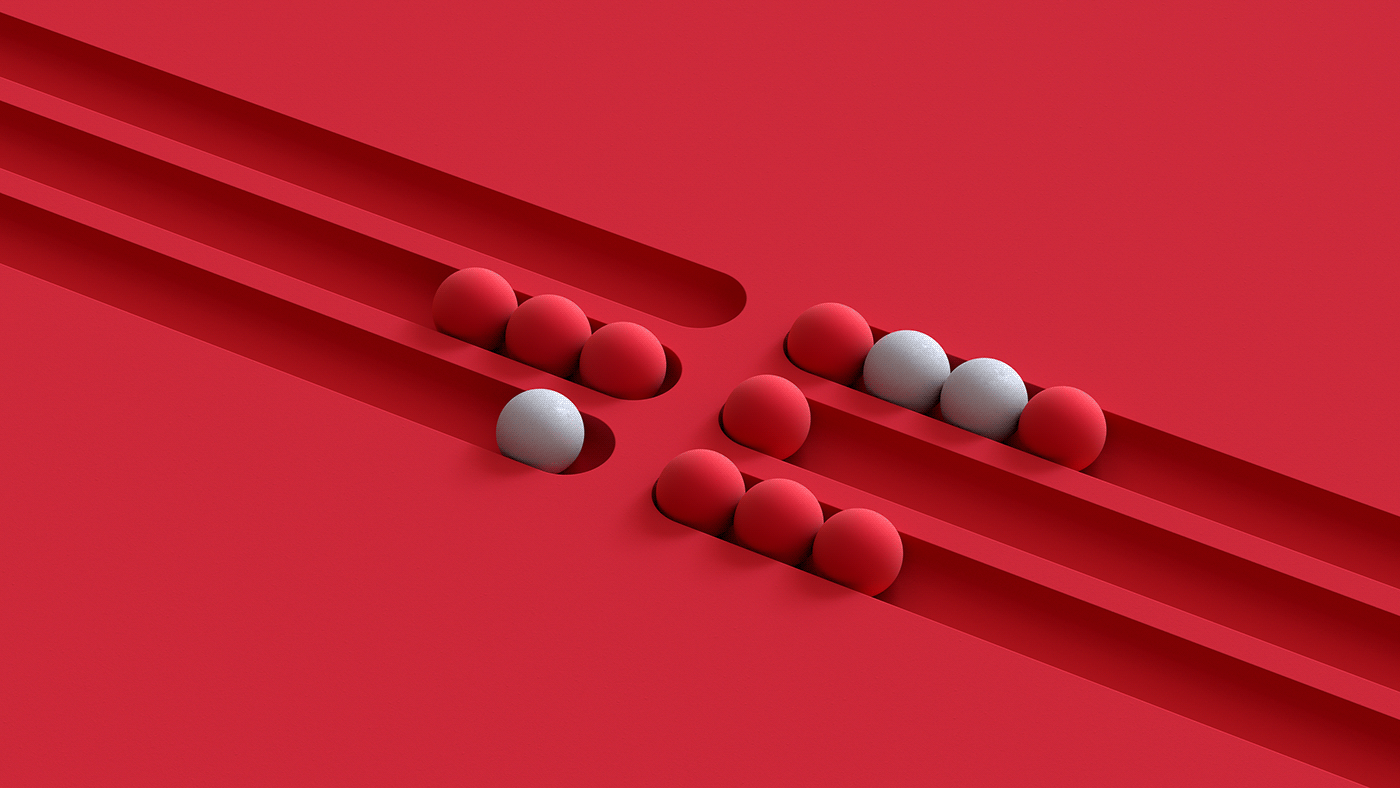 3D abacus abstract concrete journey loop path red social media sphere