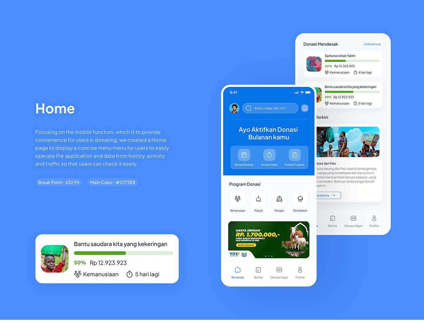 hompage mobile version for charity and donation dashboard and mobile app design project