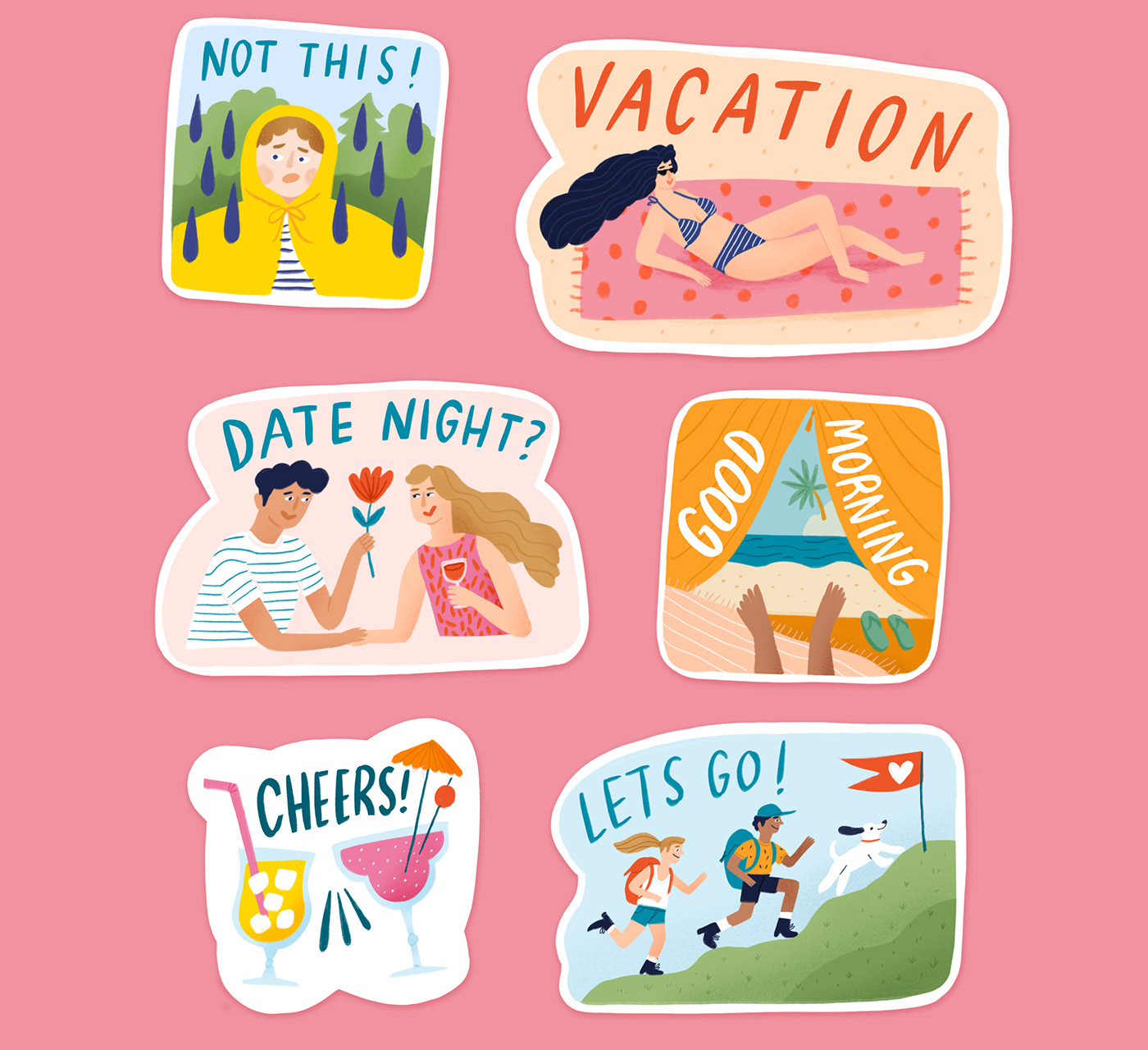 illustration design lettering sticker pack stickers stickers design summer summer illustration summer stickers viber viber stickers