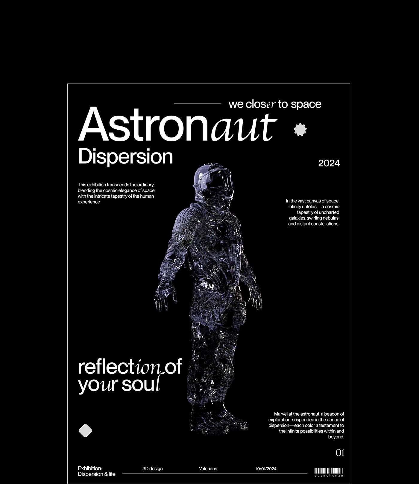 3D dispersion poster 3d animation blender Space  design glass 3d modeling creative