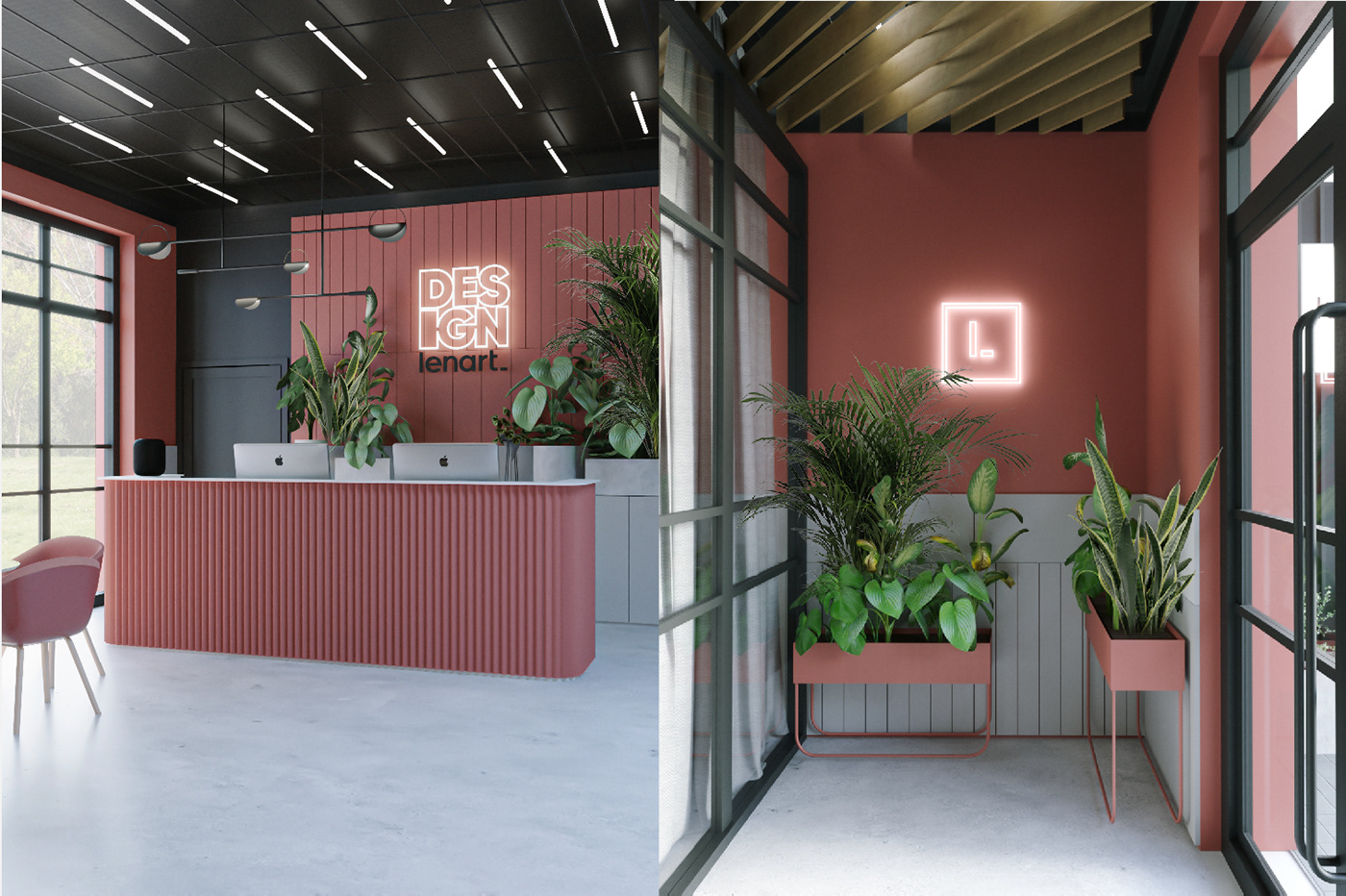 3D architecture CoronaRender  design Interior pink showroom Smartdesign visualization