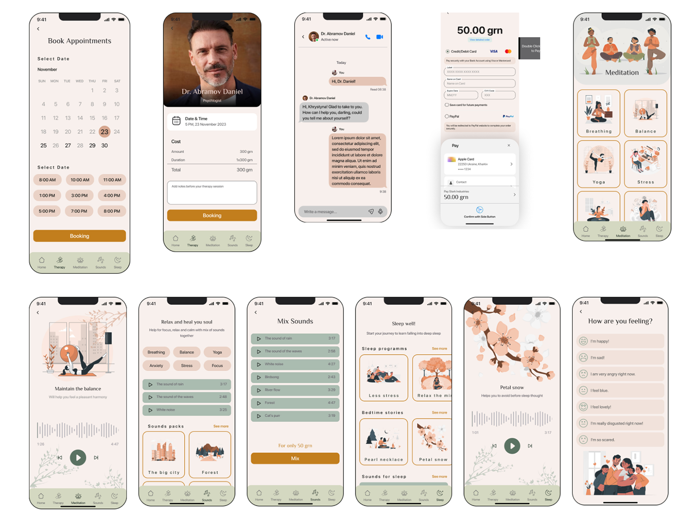 meditation Meditation App mental health Mobile app mobile app design UI/UX Figma Case Study app design ios