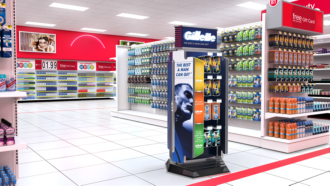 industrial design  Display Retail posm pop pop display GILLETTE diseño POP Displays punto de venta