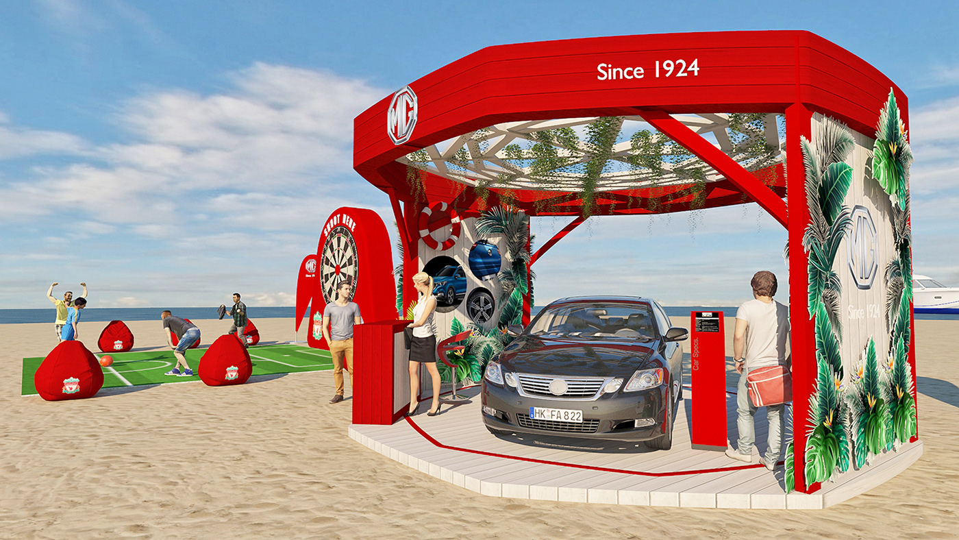 3D Acitivation beach design booth design exhibitions rendering Summer acitivty