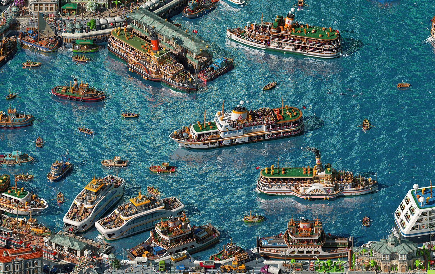 ship Turkey illustratedmap digital illustration map istanbul city Urban eminonu galatatower