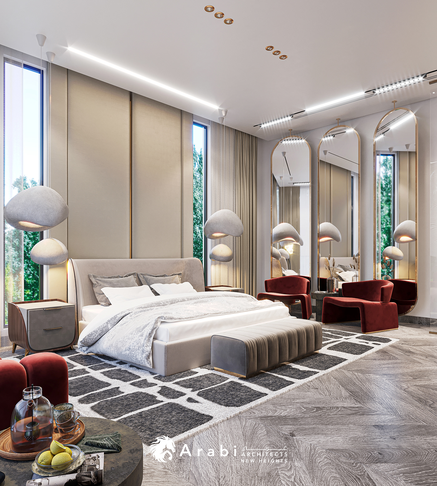 CGI contemporary corona dressing luxury master bedroom modern Render visualization
