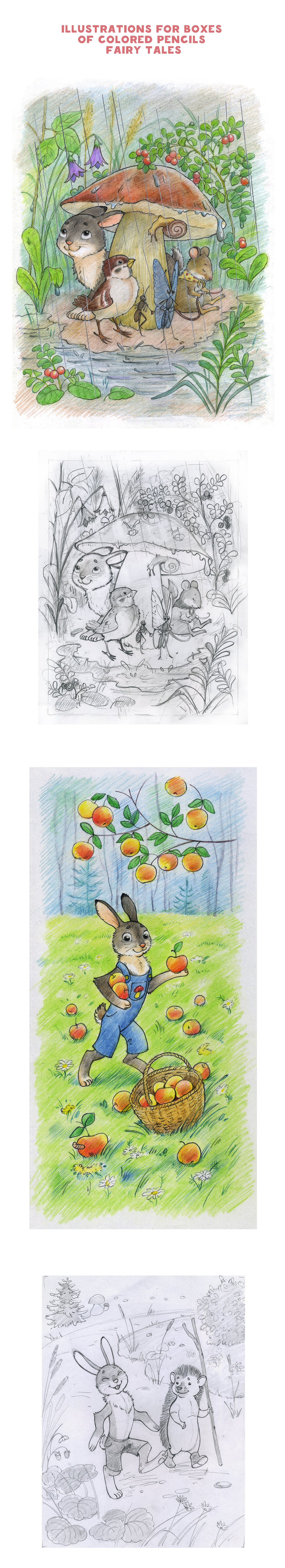 Illustrations for boxes 
of colored pencils 
"Fairy Tales", for VKF
