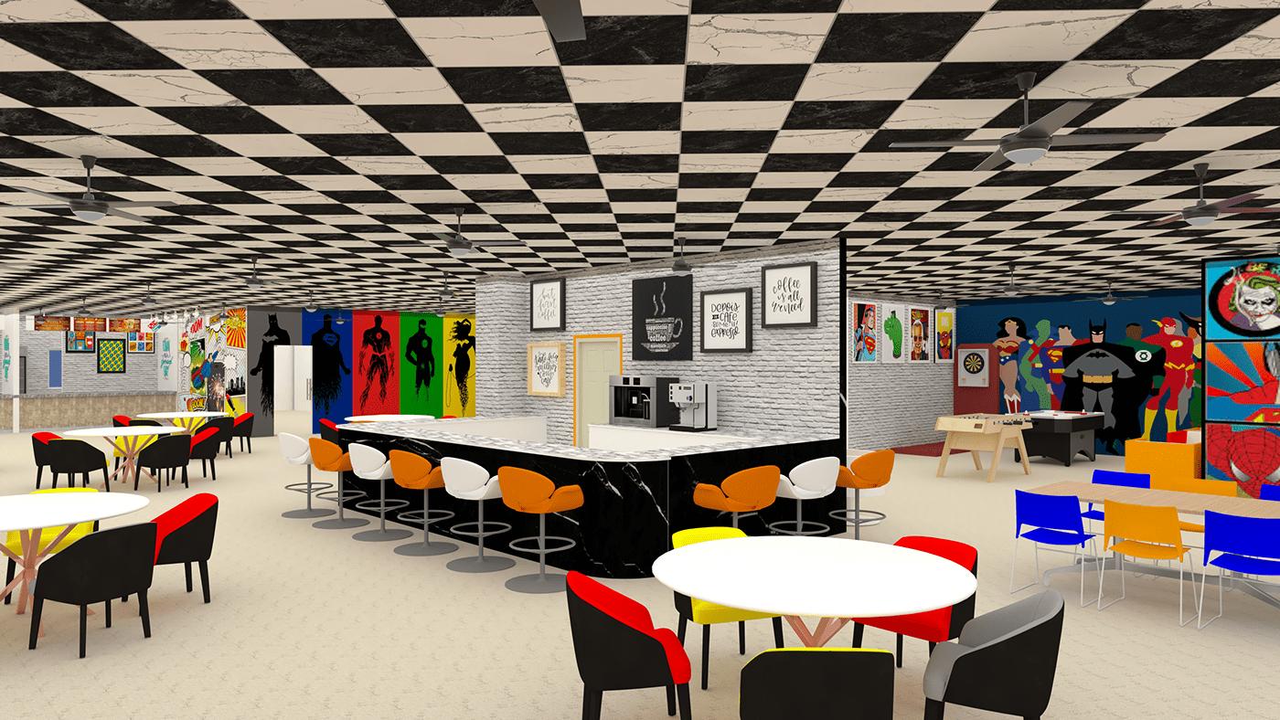 3D architecture foodcourt interior design  modern Pop Art redesign sandwich SketchUP vray