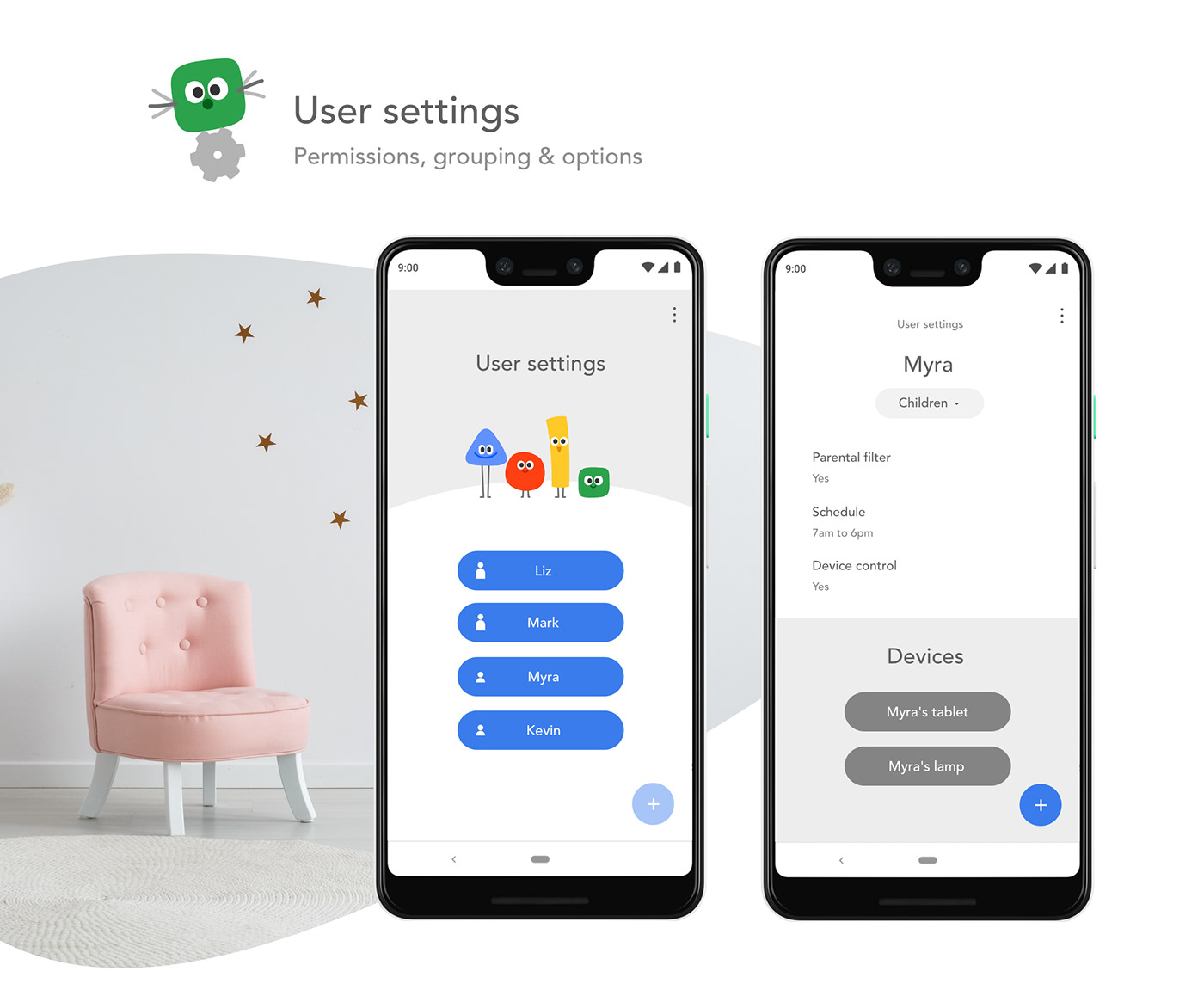 Interface google home ASSISTANT Character wireframe screen children voice settings