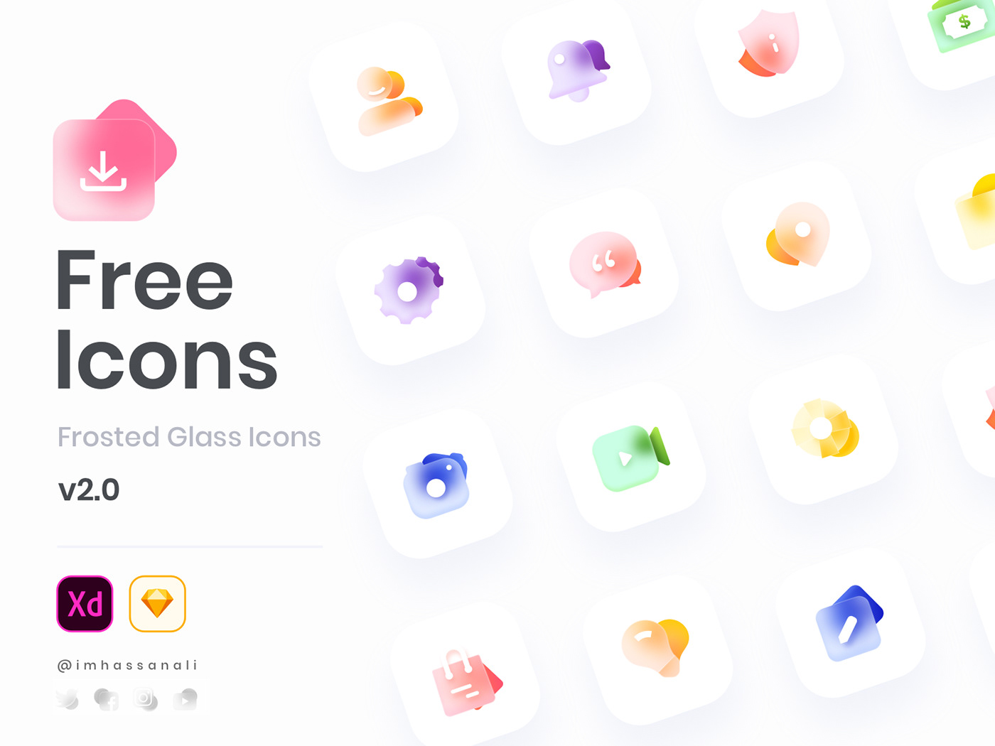 design free download free for XD and sketch freebie frosted glass icons icons set imhassanali minimal modern webapp